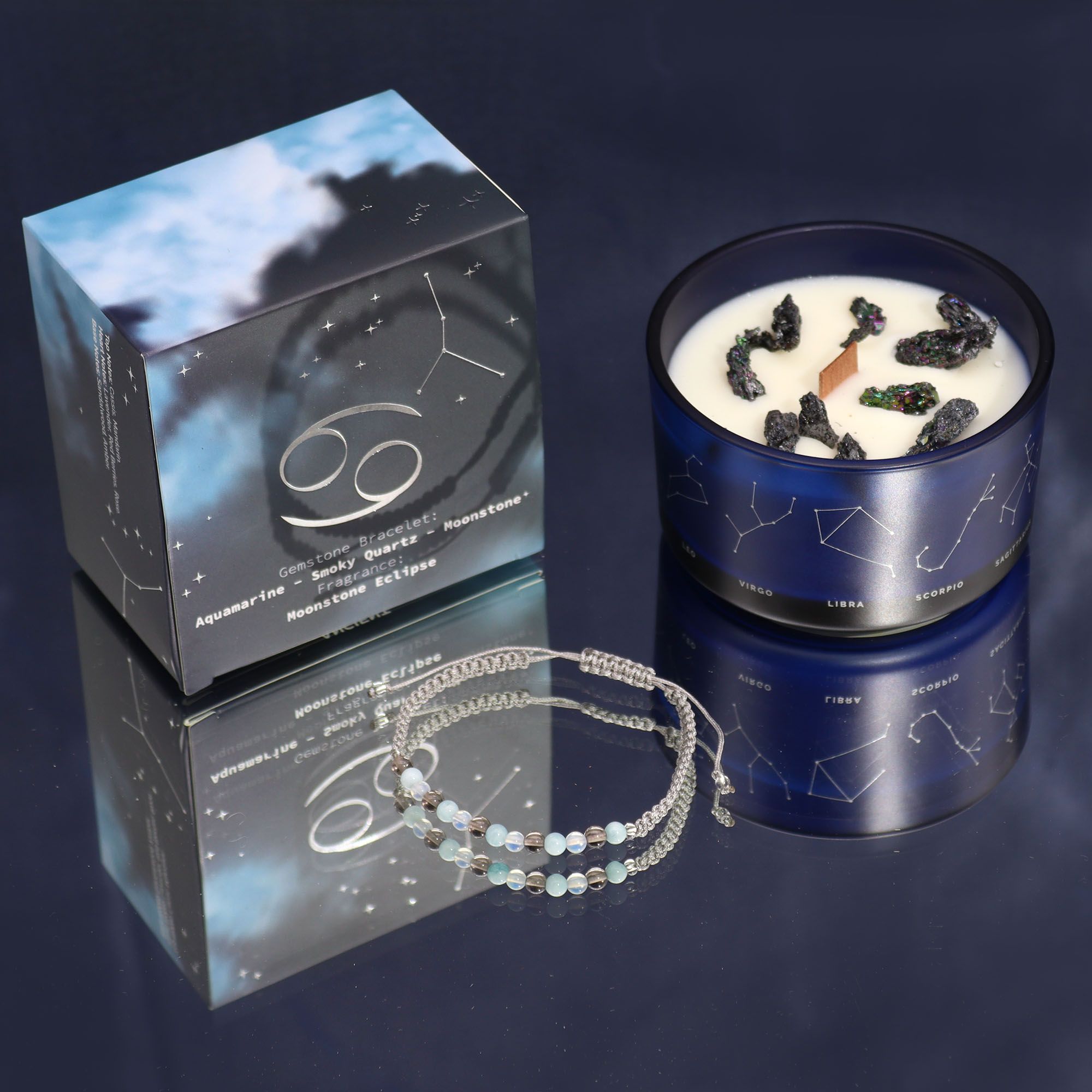 Vela Zodíaco e Pulseira com Cristais - Caranguejo